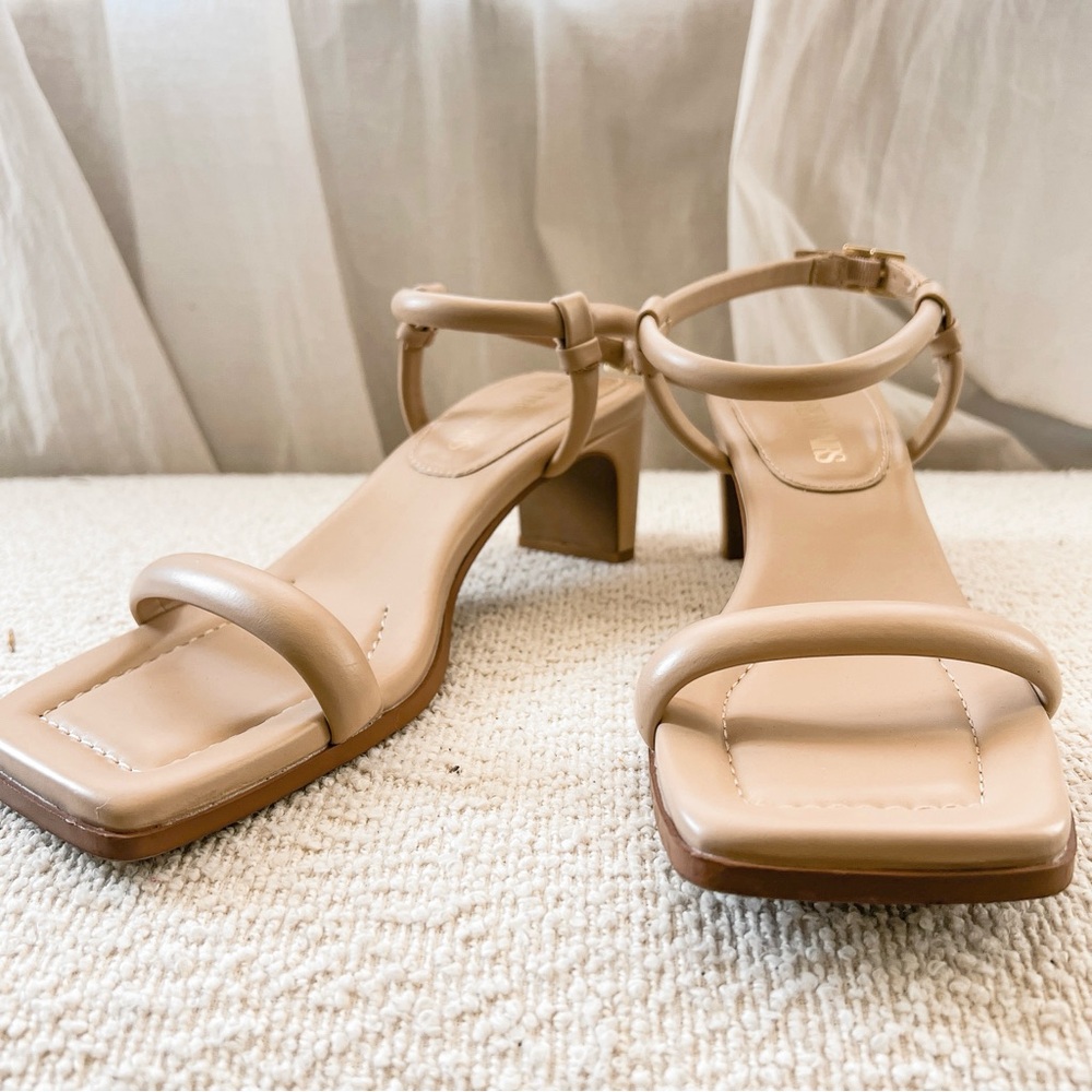 Women’s Nude Square-Toe Block Heel Sandals with Ankle Strap